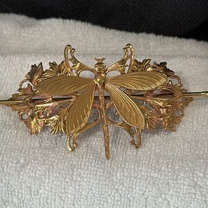 Vintage Gold Colored Dragonfly Hair Clip. 40+ years old.